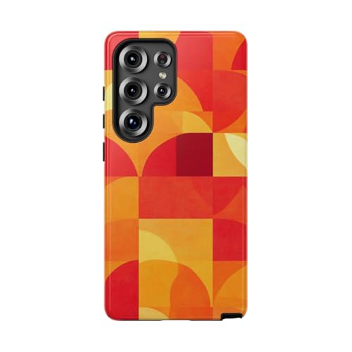 Coque Samsung S25 Ultra motif géométrique rouge et orange rigide brillante