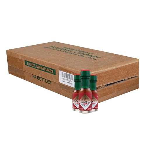 Image of TABASCO Brand Chipotle Pepper Sauce, Medium Hot Sauce, Mini Glass Bottles, Chipotle Peppers, Smoky & Smooth, Great for Travel, Gifts, Meat & More, 1 /8 Oz Mini Bottles (Pack of 144)