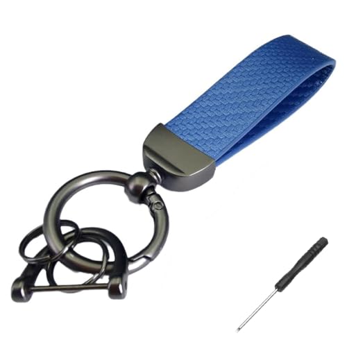 HLTTXS Porte Clés de Voiture en Cuir pour Skoda Fabia Schrägheck 4 (IV) I, avec Anneau en D Anti Perte (2 Porte Clés et 1 Tournevis),C/Blue