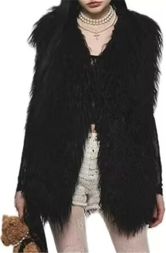 FurinFashion MSV1 Real Monglian Lamb Fur Vest For Women With Long Curly Hair Ladies Tibetan Sheep Fur Furry Cropped Gilet