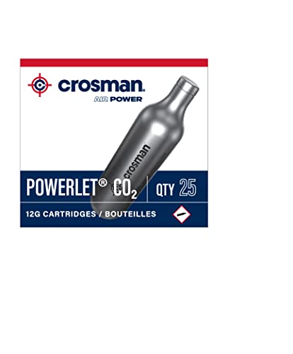 Crosman 12-Gram Co2 Powerlet Cartridges For Use With Air Rifles And Air Pistols, 25 Count,Silver #TOP4