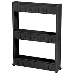 GREATOOL Carro de 3 Estantes Estrecho, Estantería con Ruedas, Carro para el Baño, Cocina, 71 x 12 x 54 cm Negro