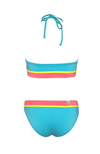 Hobie Girls' Hi Neck Crop Bra Bikini Top & Banded Bottom Swimsuit Set, Blue Hawaii//Smiles For Miles, 10 #TOP1