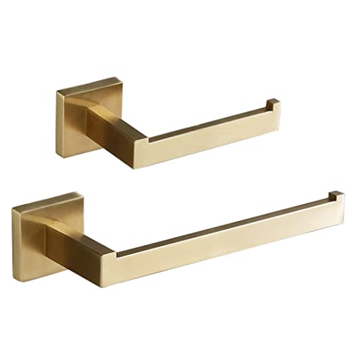SHUNLI Anneau Porte Serviette+Porte Papier-toillette, Ensembles d'Accessoires de Salle de Bain 2 Pièces, Or Brossé, Mural/Acier Inoxydable SUS304 Cover