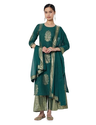 Image of BIBA Women Straight Cotton Straight Kurta Palazzo Suit Set