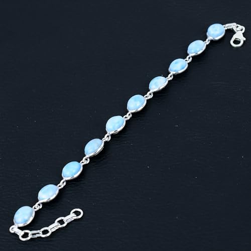 Silver Palace 925 Sterling Silver Natural Larimar Gemstone Link Tennis Bracelet Gift For Unisex 7 Inch To 8 Inch4