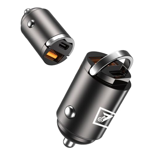 Image of ONE 7 60W Dual Port Car Charger | Super Fast Charging Mini Metal Charger Adapter | USB + Type-C Output | Compact All-Metal Build | Compatible with Phones, Tablets & GPS Devices - Black (ON QCC-29)
