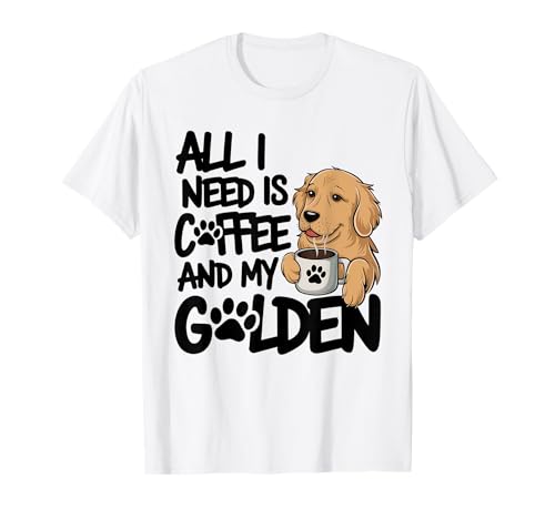 Cute Golden Retriever Puppy Dog Coffee Lover Caffeine Addict T-Shirt