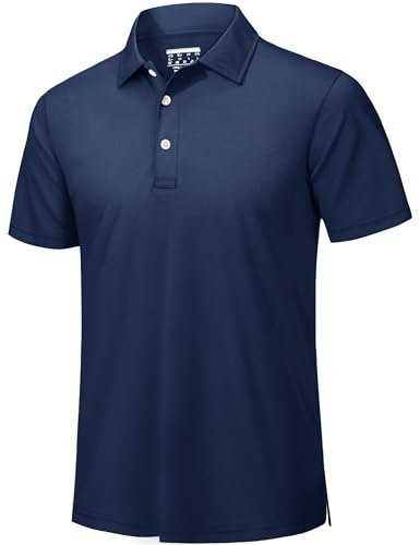 TACVASEN Polo Shirts Männer Freizeithemd Poloshirts Atmungsaktiv Sommer Tshirts Quick Dry Leicht Knopfleiste Polohemd (L, Marineblau)
