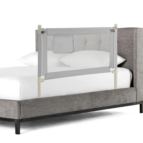 BABY JOY Bed Rail for Toddlers, 47''Long, Height Adjustable & Foldable Baby Bed Rail Guard w/Storage Pocket & Double Safety Child Lock for Kids Twin Double Full Size Queen King Mattress (Grey)