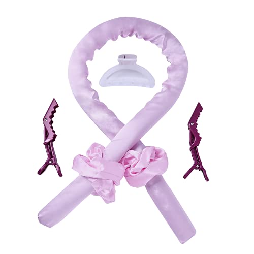 Aixinuosi Heatless Hair Curlers for Long Hair, No Heat Soft Foam Hair Rollers with 2 Silk Curls Headbands, Hair Claw Clips, and Alligator Hair Clips, Curling Ribbon and Flexible Rods (Pink)
