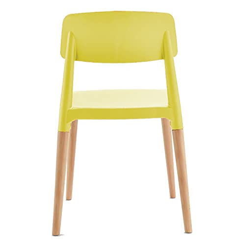 Image of Finch Fox Bella Dining Chair /Cafeteria Chair /Cafe Chair /Armless Side Chairs Molded ABS Plastic with Wood & American Mid-Century Styling in Yellow Color