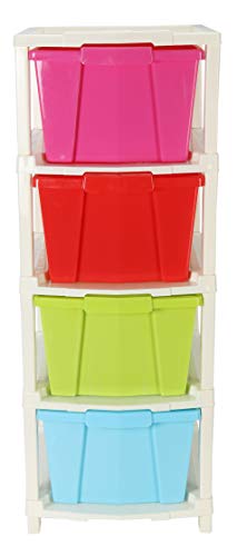 Image of Joyful Studio 4 Xl Plastic modular Drawer System for Home, Office, Hospital, Parlor, School, Doctors, Home and Kids, Colour Multi with Red, Product Dimension when assembeled (31cmx39cmx80.9 cm)