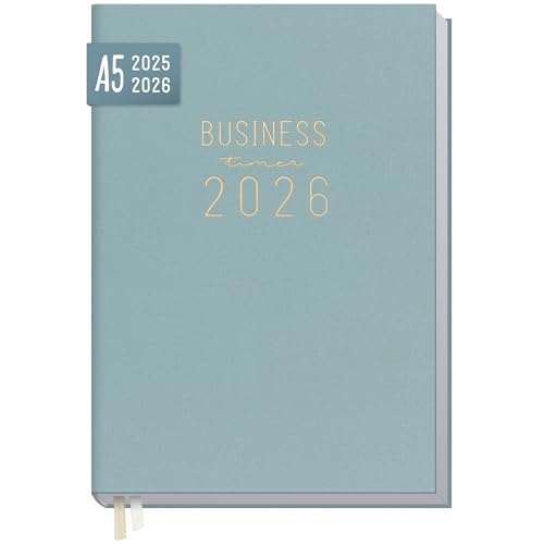 Häfft® Business-Timer Terminkalender 2025/2026 A5 Taschenkalender mit Leinen-Einband für 18 Monate: Juli 2025 bis Dez. 2026 Blue Canvas - nachhaltig & klimafreundlich