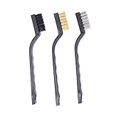 3Pcs Mini Wire Brush Set for Cleaning and Rust Removing, 7 Inch Industrial Wire Brushes of Stainless Steel/Nylon/Brass Bristles