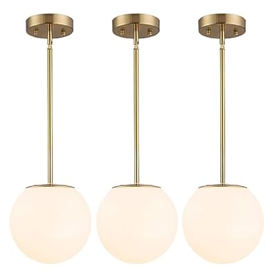 DALIVOL Modern Globe Pendant Light Mid Century Opal Glass Hanging Light Fixture Gold Finish, 3-Light Glass Pendant Lighting for Kitchen Island Dining Room Bedroom Hallway and Bathroom…