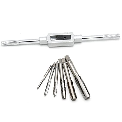 Yoohey 8PCS Tap Wrench Set, Metric Thread Machine Taps Set, Machine Hand Screw Thread Taps Set M3 M4 M5 M6 M8 M10 M12 with 1/16-1/2'' Adjustable Tap Wrench