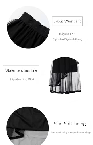 Women's Dark Romance Gothic A-Line Midi Skirt - Tiered Tulle Layer with Asymmetric Hem for Halloween Party3