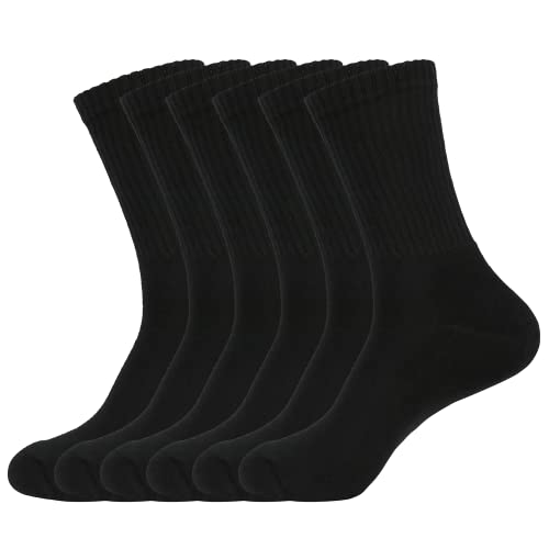 EMA MEGA GROUP Tennissocken 6 Paar Verdickt Gedämpft Hochelastisch Ohne Gummi Deodorant Anti-Loch Sportssocken Baumwollsocken Socken Herren 39-42 Schwarz(80% Baumwolle)