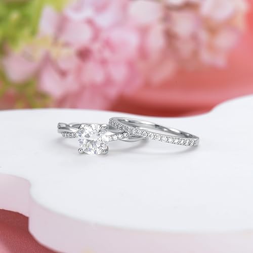 Moissanite Wedding Set For Women, Round Cut Moissanite Bridal Rings Set, 925 Sterling Silver Moissanite Engagement Rings Set, D Color VVS1 Women Wedding Ring Set3