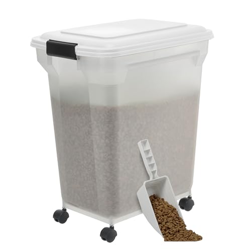 Iris Ohyama, Boite Croquette Chien Hermetique à roulettes, 40L/15kg, Blanc, Couvercle à Rabat avec Joint Etanche, Plastique, pour Chien, Chat, Friandises,...