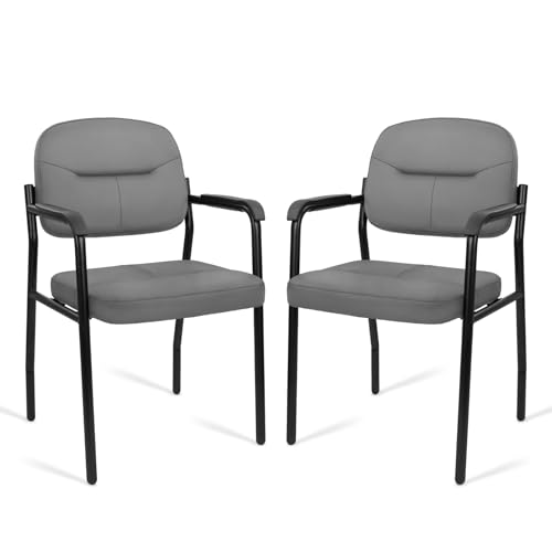 Image of CLATINA Leather Office Guest Chair Sets of 2, Reception Chair No Wheels with Armrests and Lumber Support, Ergonomic Desk Armchair for Meeting Waiting Conference Lobby Room Shool Study, Grey