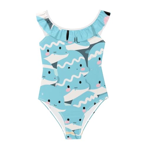 Traje de baño para niñas con tirantes estables y volantes suaves SyXIOP azul