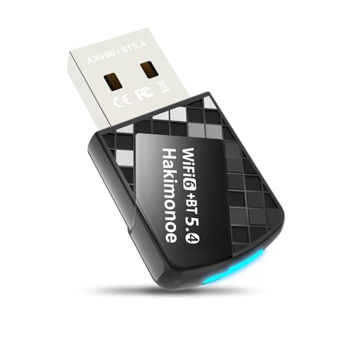 Hakimonoe 2-in-1 USB AX900Mbps WiFi 6 Bluetooth Adapter for PC, Latest Bluetooth 5.4 Wi-Fi 2.4G/5GHz Dual Band Wireless Network Dongle for Windows 11 10 Laptop Desktop, Plug n Play w/Built-in Driver