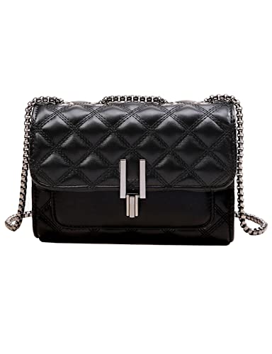 Black Crossbody Bags for Women Quilted Leather Purses Shoulder Bag Handbags with Chain Strap