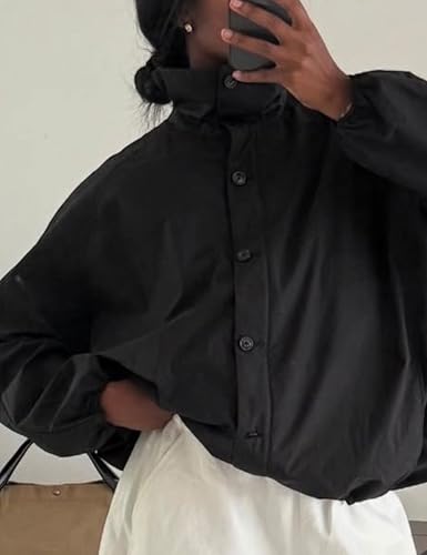 Womens Bomber Jackets Oversized Button High Neck Puff Coats Elastic Balloon Hem Fall Tops3