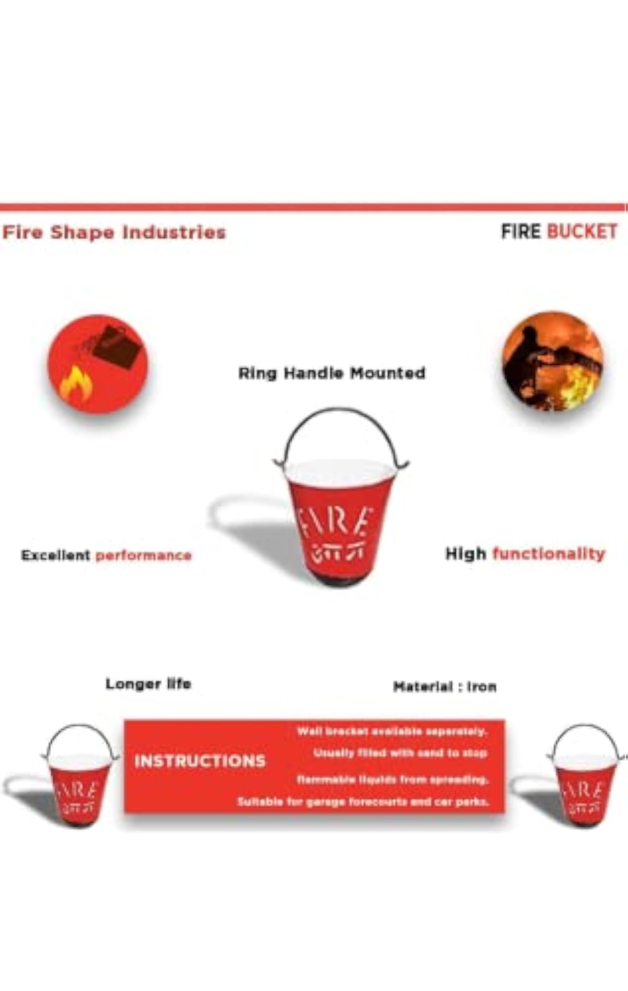 Galvanized-Iron Safety Fire Bucket 9L