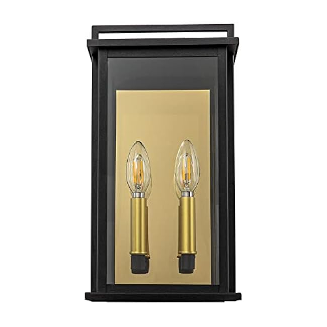 Outdoor Wall Lights with Clear Glass, Black Exterior Porch Lights Wall Mount, Outdoor Wall Sconce with Gold Candelabra Interior, Wall Lantern, Patio Light Fixture for House, Entryway, Garage