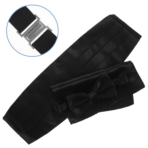 Set de pajarita, fajín y pañuelo negro para hombre miniatura 6