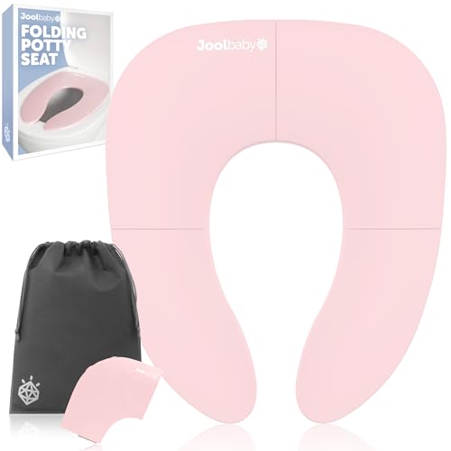 Jool Baby Folding Travel Potty Training Seat for Toddlers, Fits Round & Oval Toilets, Non-Slip Suction Cups, Includes Free Travel Bag (Pink)