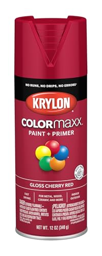 Image of Krylon K05511007 COLORmaxx Spray Paint and Primer for Indoor /Outdoor Use, Gloss Cherry Red 12 Ounce (Pack of 1)
