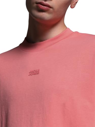 Image of Jack & Jones Men's Solid Round Neck Cotton Relaxed Fit T-Shirt | Boxy Fit | Drop Shoulders