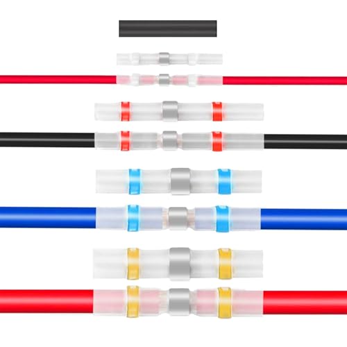 130 Pcs Solder Seal Wire Connectors,Easy to Use Wire connectors(30+100pcs),Waterproof Heat Shrink Electrical Wire Butt Terminals For Daily use, Automotive, Marine etc