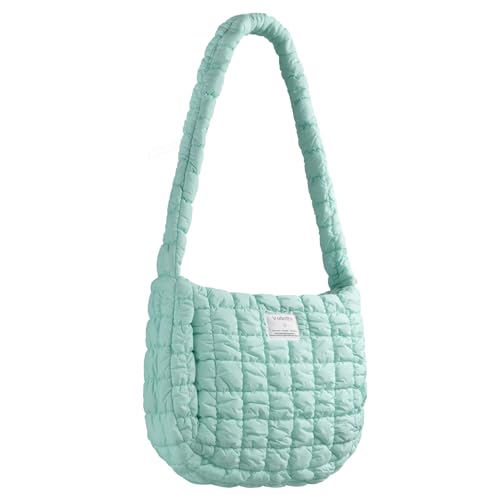 Vulkitty Puffer Tote Bag for Women Lightweight Quilted Padding Shoulder Bag Adjustble Shoulder Strap for Crossbody Bag,Green