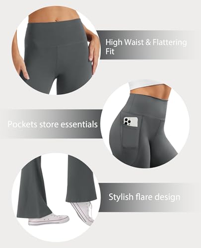 JEKAOYI Women's Flare Yoga Pants with Pockets High Waist Casual Bell Bottom Bootcut Leggings Dark Grey — view 5