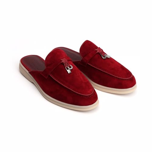 Image of XOBZJH Designer Women's Mules Flat Heel - Suede Leather Flats with Tassel Detail, Comfortable Slip-On Backless Loafers,Casual & Work Shoes