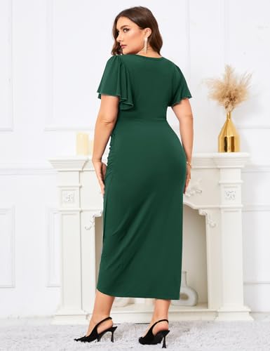 Image of ZOMVA 2024 Plus Size Cocktail Dress Comfortable Bell Sleeves Wedding Guest Square Neck Semi Formal