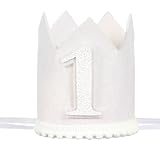 Tweruna First Birthday Crown Hat, Boho Soft Felt Birthday Decorations, 1st Birthdays Party Hat, Milky White Natural Crown for Celebration, Cake Smash Photo Prop for Baby Kids Boy Girl