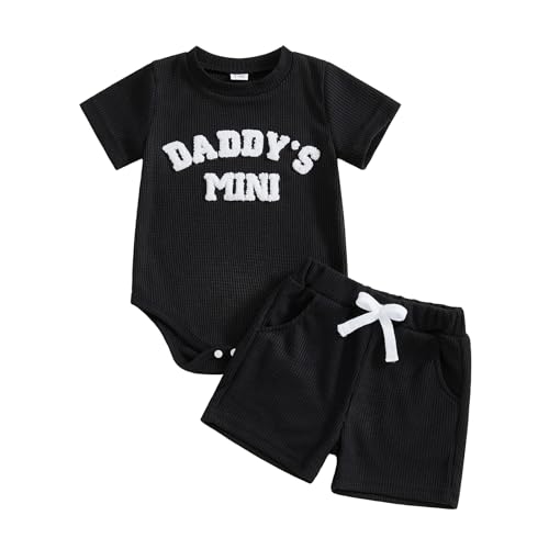 Image of Kupretty Baby Boy Clothes 3 6 12 18 Months Summer Outfit Baseball Embroidery Waffle Short Sleeve Romper & Shorts Set