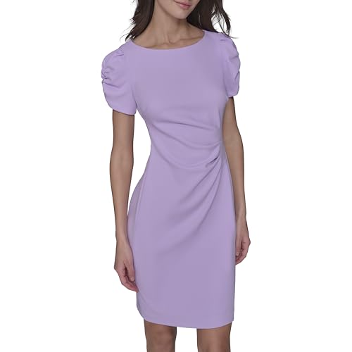 Image of KARL LAGERFELD Short Ruched Sleeve Jewel Neck Sheath Mini Dress