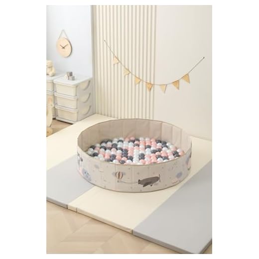 Ubaby - Piscina de Bolas Bebé - Parque de Bolas Infantil - Parque Juegos Plegable 120 x 30 cm - Incluye 100 Bolas 7 cm + Alfombra Base 0,5cm + Bolsa de Transporte (Oso Nubes Gris)