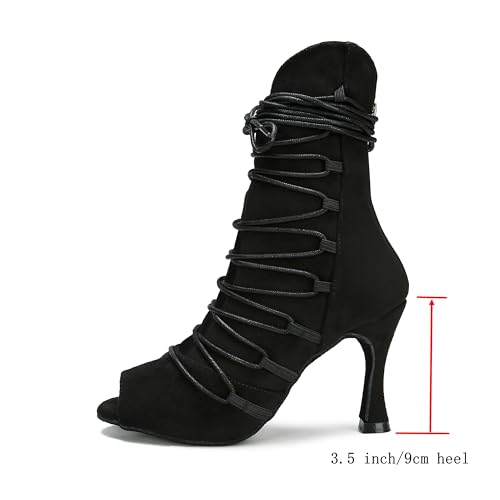 YYTing Ballroom Dance Shoes Women Boots Latin Salsa Pole Professional Dancer 3.5 inch Heel YT3292