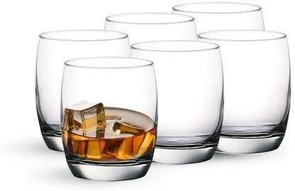 Floriya 310 ML Curve Round Shape Whiskey Glass with Stunning Heavy Base for Multi-Purpose use for Whiskey, Cocktail, Cold Drinks, Welcome Drinks & etc, Set of 6