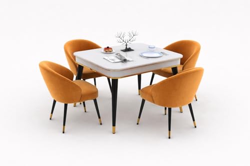 Image of WOODEN SPACE 4 Seater Wooden Dining Table Set | Urban Marble Top Dining Table with Chairs for Dining Room & Kitchen (Modern Classic Mustard) (42 x 42 x 30 inch)