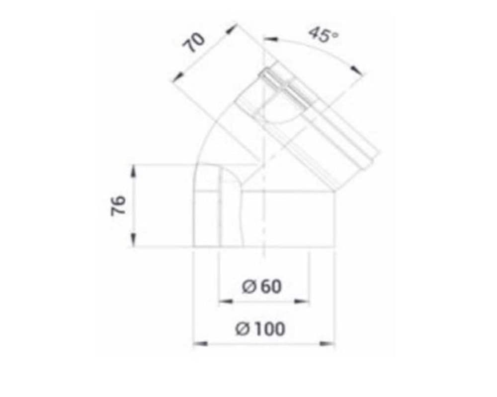 Codo coaxial 60-100 MH de Cabel para calderas de condensación - a 45º
