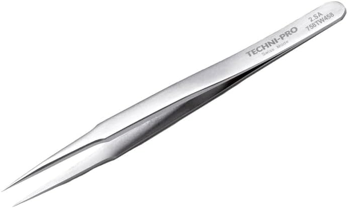 Techni-Pro 758TW458 - High Precision Tweezers, Style 2, Anti-Acid/Anti-Magnetic, Stainless Steel, Pointed, 4.7'